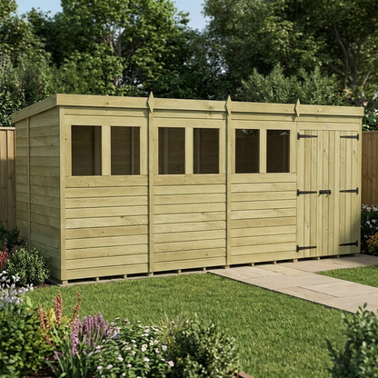 15 x 6 Pent Shed (Double Door, With Windows) - view 6