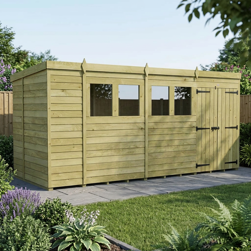 17 x 6 Pent Shed (Double Door, With Windows) - view 4