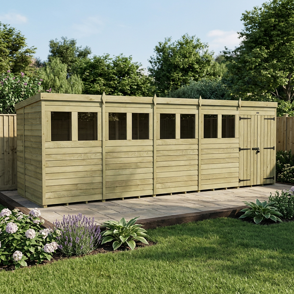 19 x 6 Pent Shed (Double Door, With Windows) - view 5