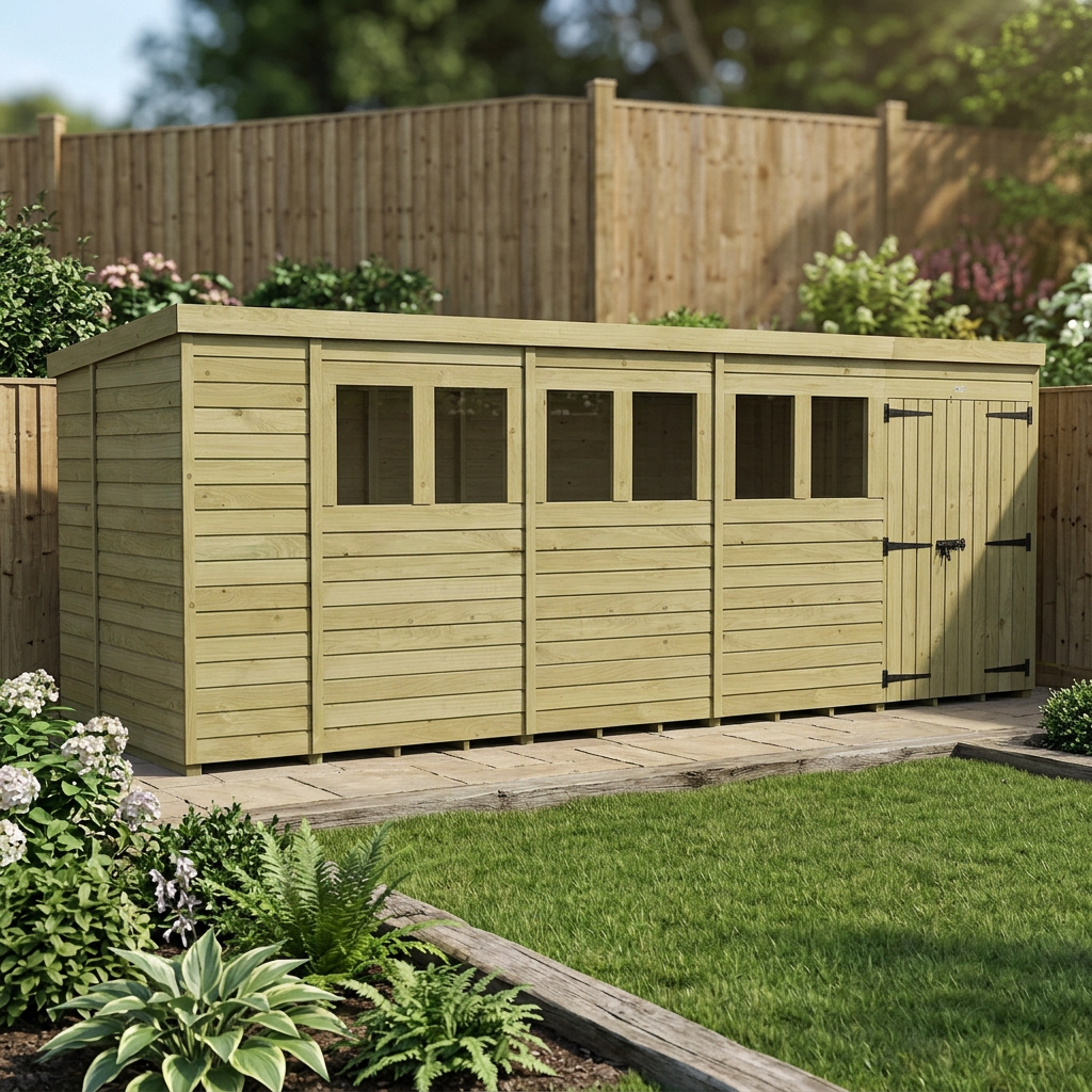 18 x 6 Pent Shed (Double Door, With Windows) - view 4