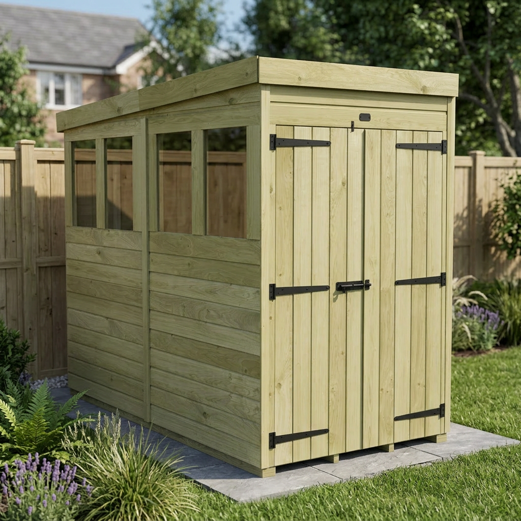 4 x 7 Pent Shed (Double Door, With Windows) - view 4