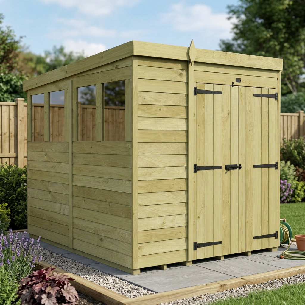6 x 7 Pent Shed (Double Door, With Windows) - view 4