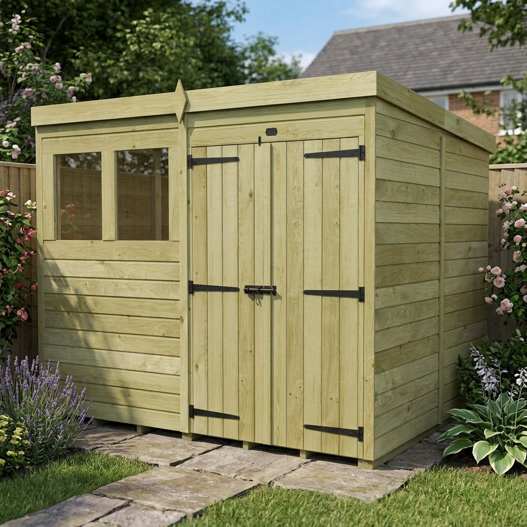 8 x 7 Pent Shed (Double Door, With Windows) - view 4