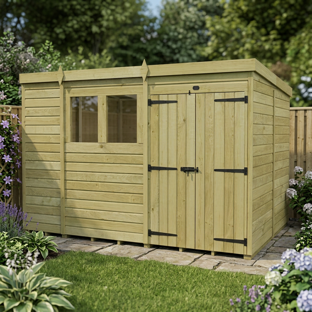 10 x 7 Pent Shed (Double Door, With Windows) - view 4