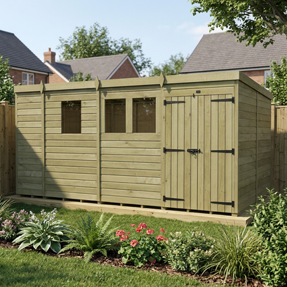 13 x 7 Pent Shed (Double Door, With Windows) - view 5