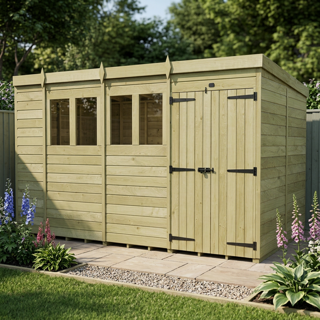 15 x 7 Pent Shed (Double Door, With Windows) - view 6