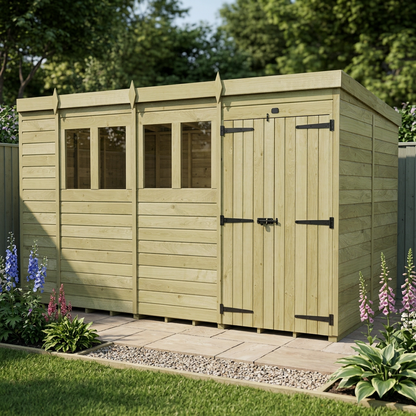 15 x 7 Pent Shed (Double Door, With Windows) - view 6