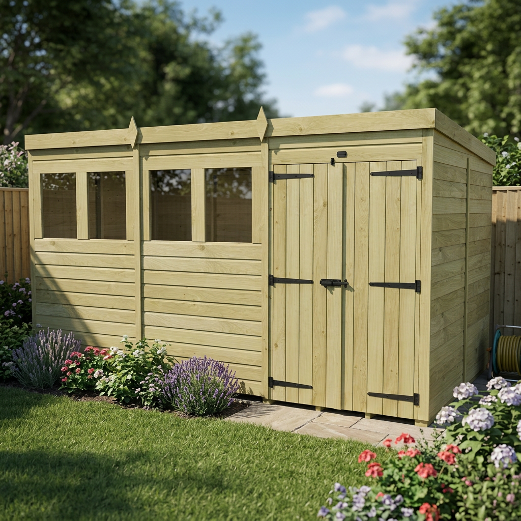 16 x 7 Pent Shed (Double Door, With Windows) - view 4