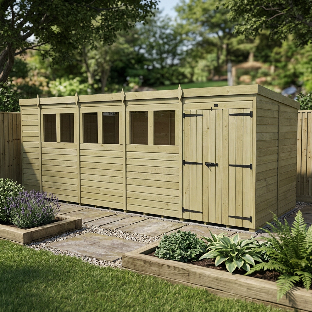 18 x 7 Pent Shed (Double Door, With Windows) - view 4