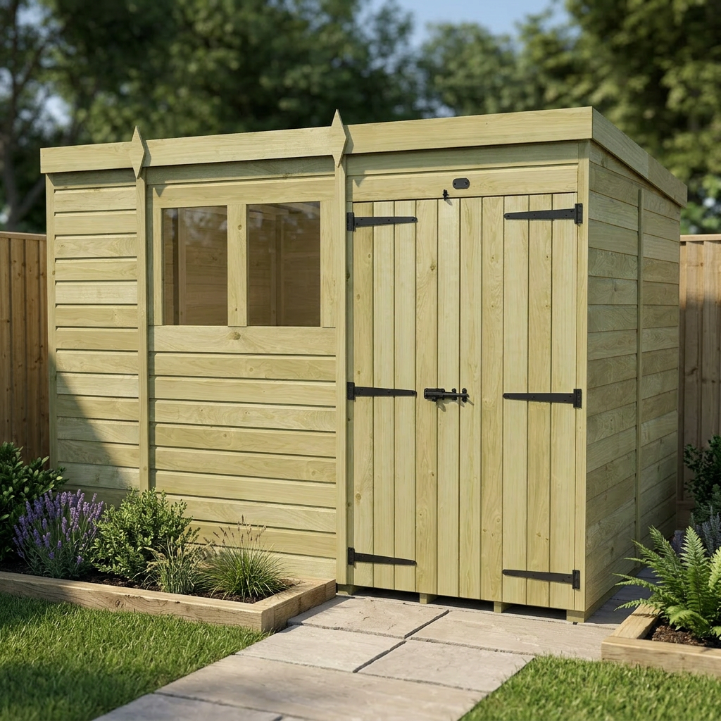 11 x 7 Pent Shed (Double Door, With Windows) - view 4