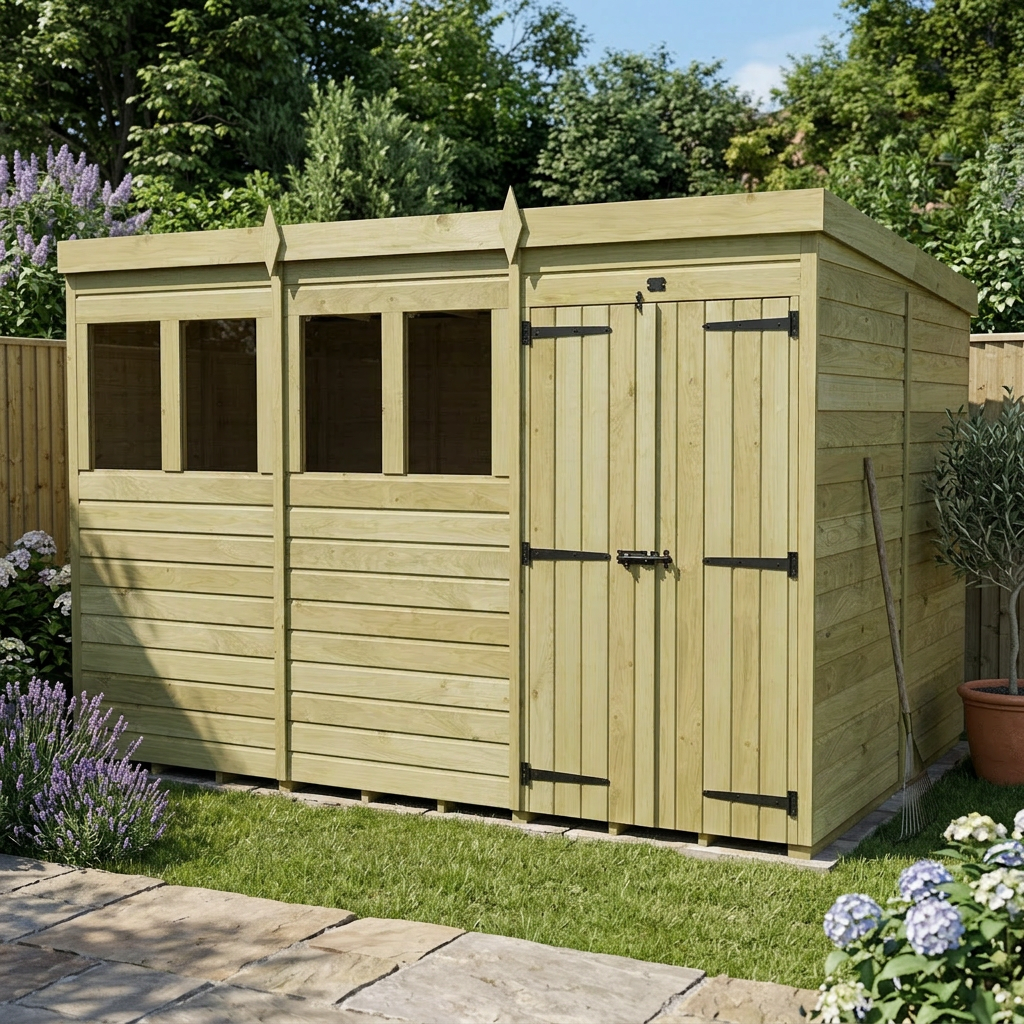 12 x 7 Pent Shed (Double Door, With Windows) - view 5