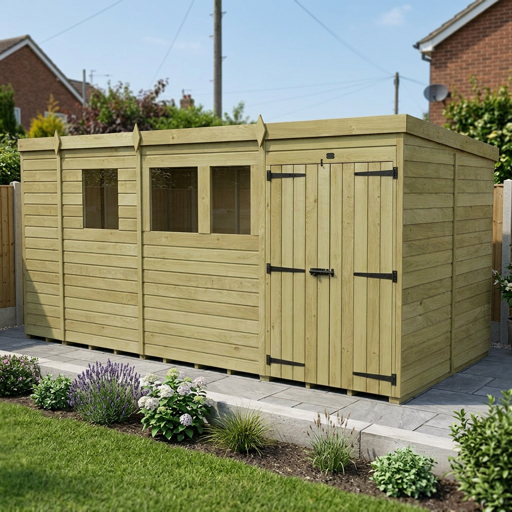 17 x 7 Pent Shed (Double Door, With Windows) - view 6