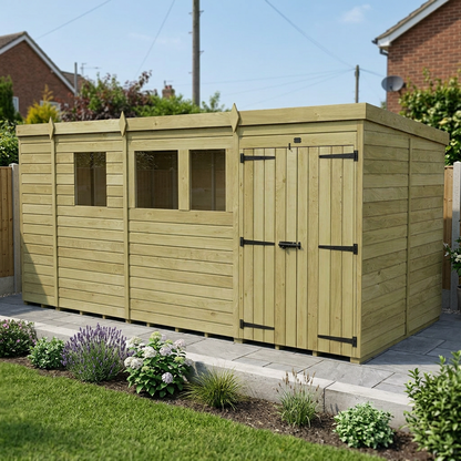 17 x 7 Pent Shed (Double Door, With Windows) - view 6