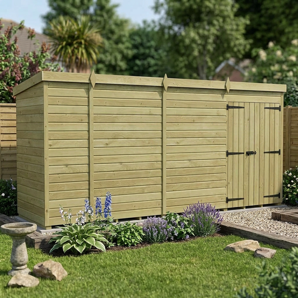 14 x 4 Pent Shed (Double Door, No Windows) - view 5