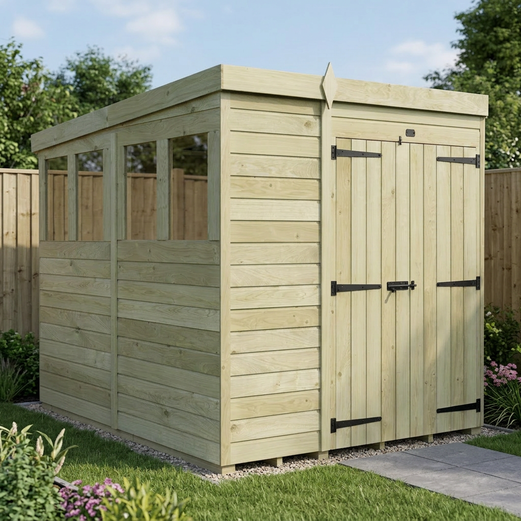 6 x 8 Pent Shed (Double Door, With Windows) - view 5