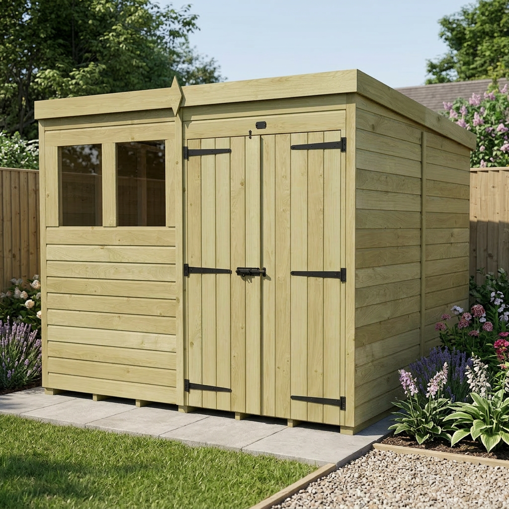 8 x 8 Pent Shed (Double Door, With Windows) - view 4
