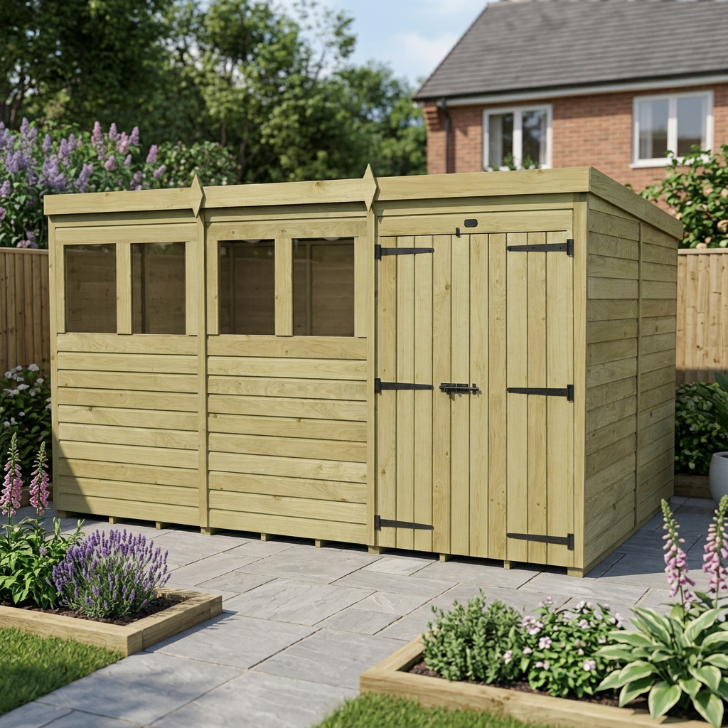 12 x 8 Pent Shed (Double Door, With Windows) - view 4