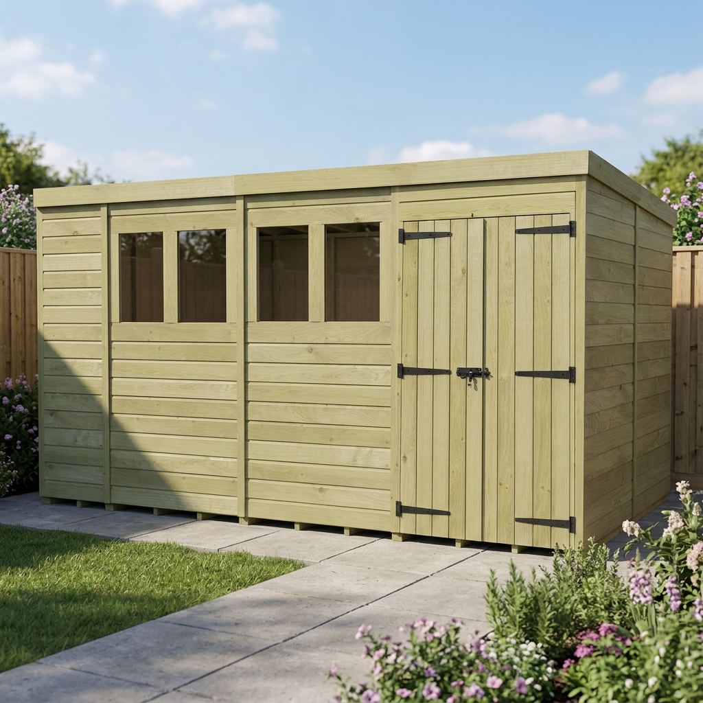 14 x 8 Pent Shed (Double Door, With Windows) - view 4