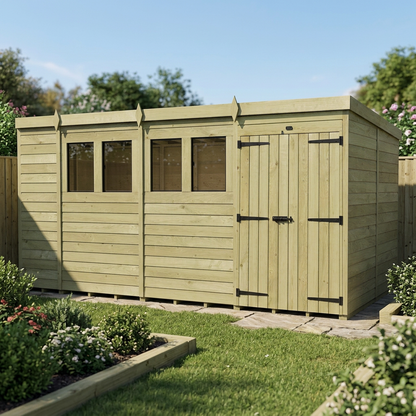 15 x 8 Pent Shed (Double Door, With Windows) - view 4