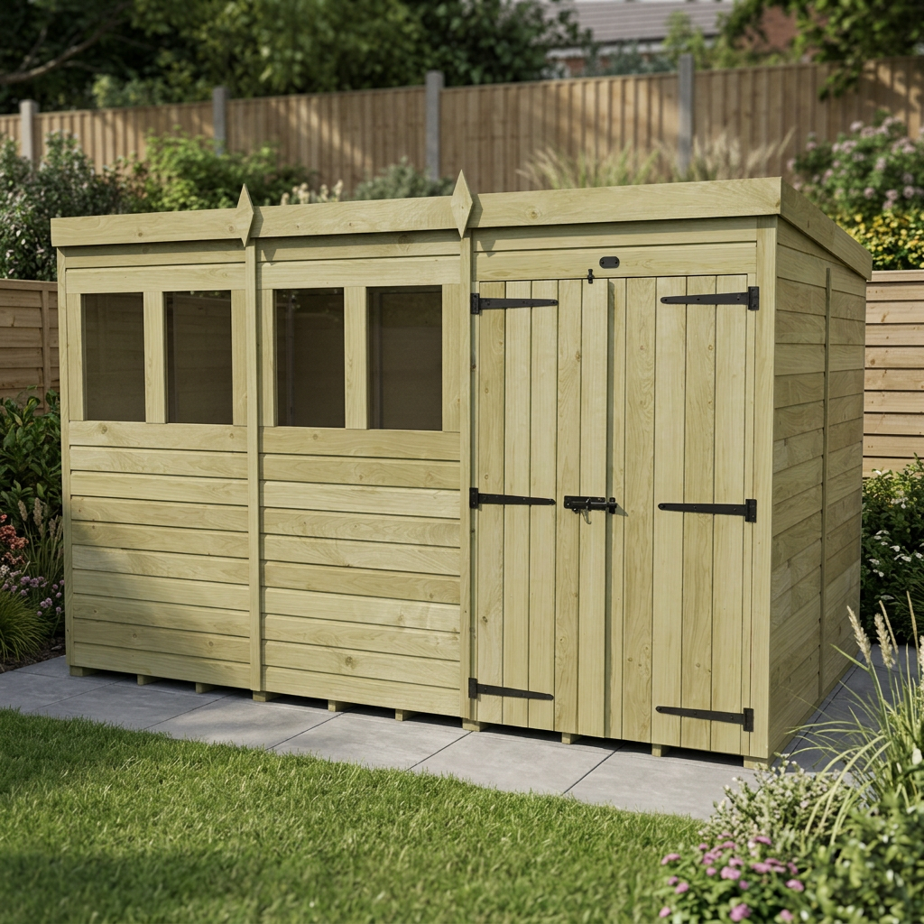 16 x 8 Pent Shed (Double Door, With Windows) - view 4