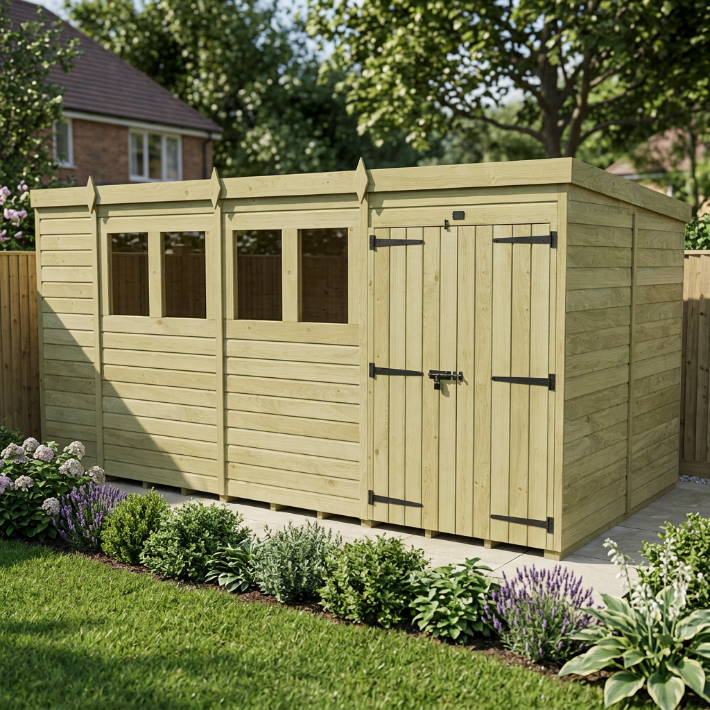 17 x 8 Pent Shed (Double Door, With Windows) - view 4