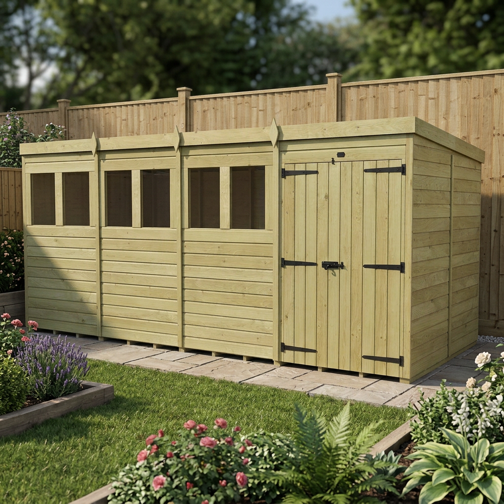 20 x 7 Pent Shed (Double Door, With Windows) - view 5
