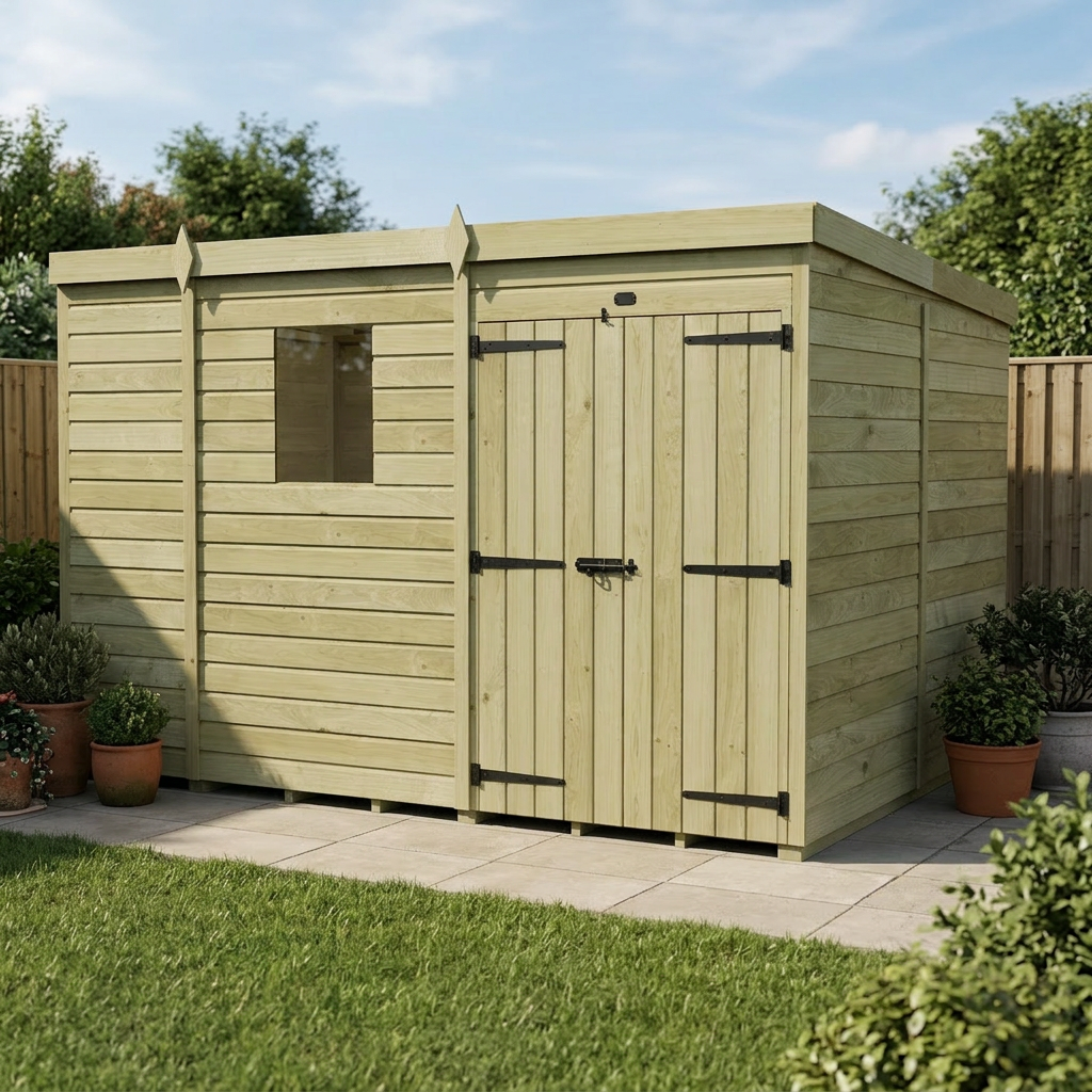 9 x 8 Pent Shed (Double Door, With Windows) - view 5