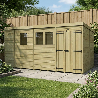 13 x 8 Pent Shed (Double Door, With Windows) - view 4