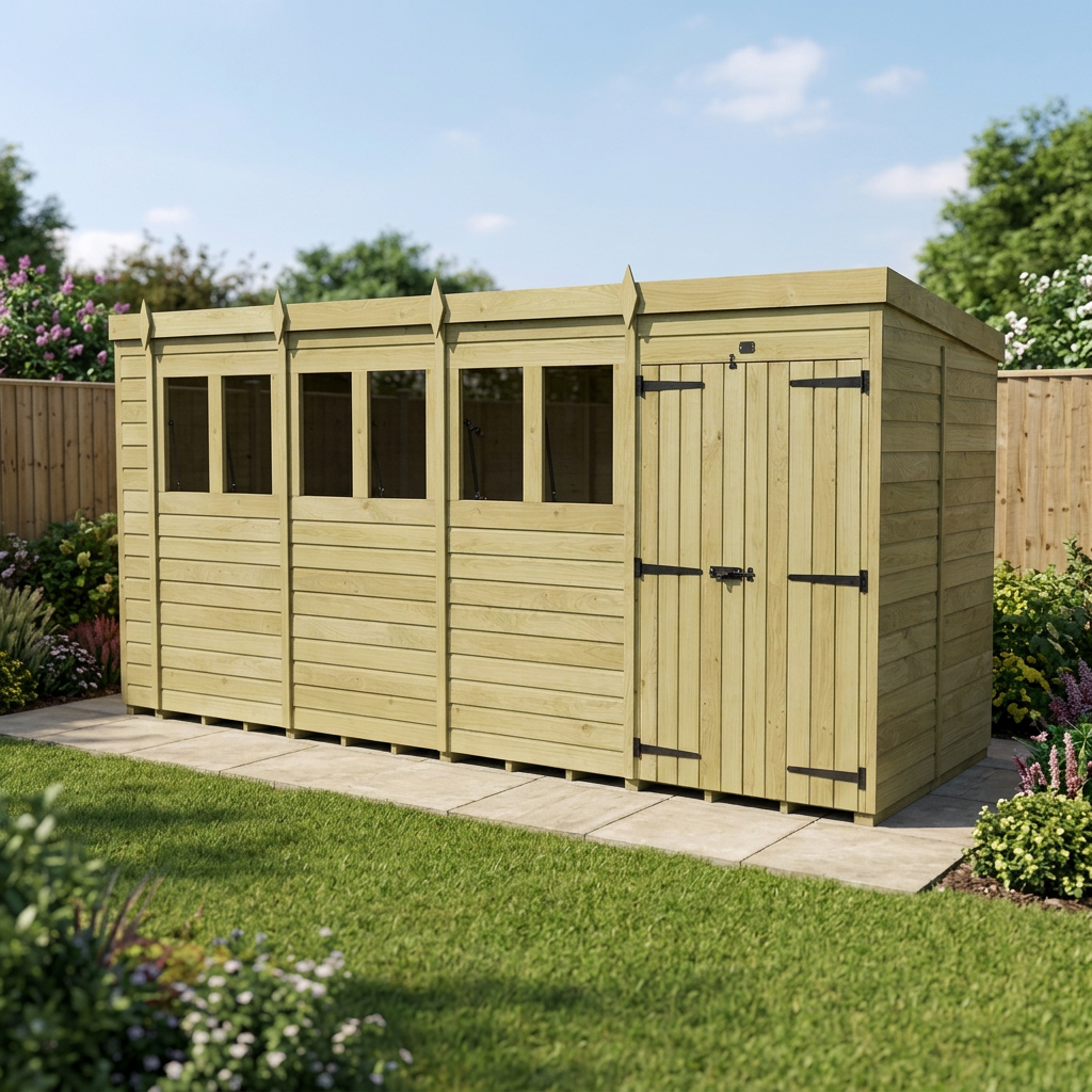 19 x 8 Pent Shed (Double Door, With Windows) - view 4