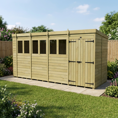 19 x 8 Pent Shed (Double Door, With Windows) - view 4