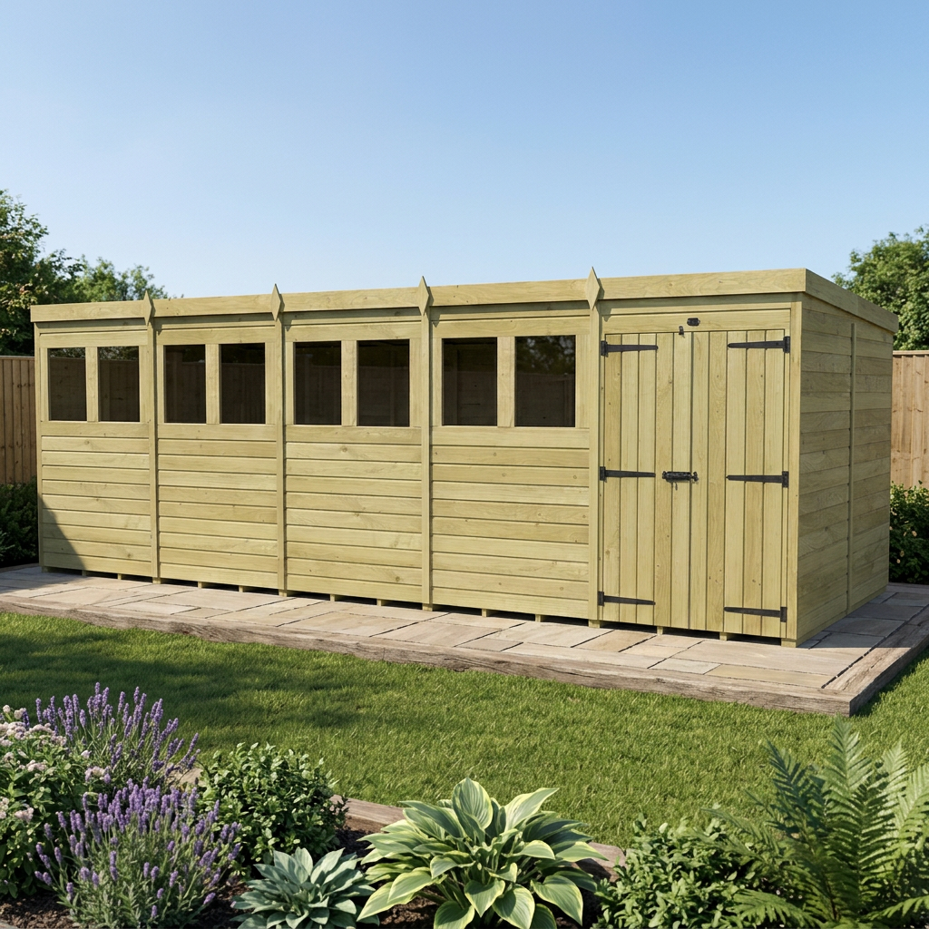 20 x 8 Pent Shed (Double Door, With Windows) - view 4