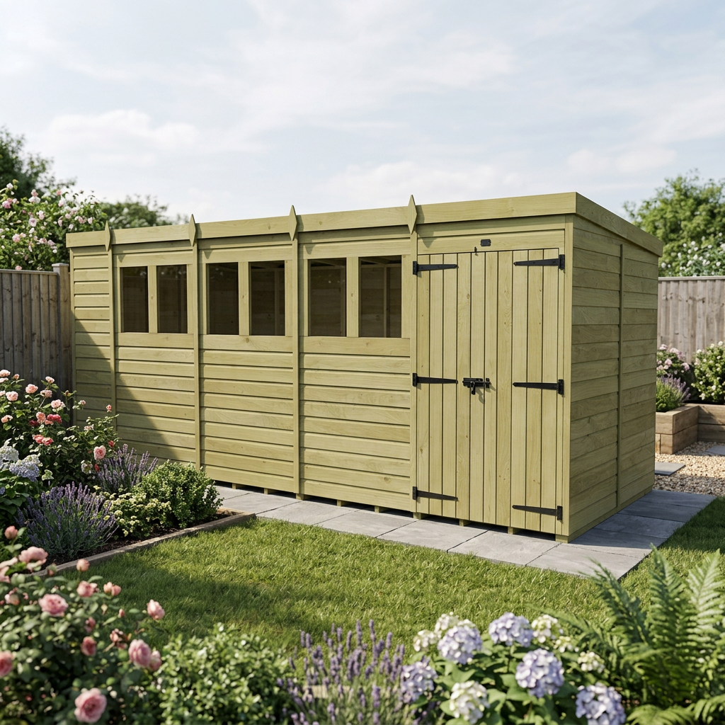 19 x 7 Pent Shed (Double Door, With Windows) - view 4