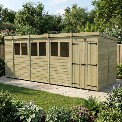 18 x 8 Pent Shed (Double Door, With Windows) - view 4