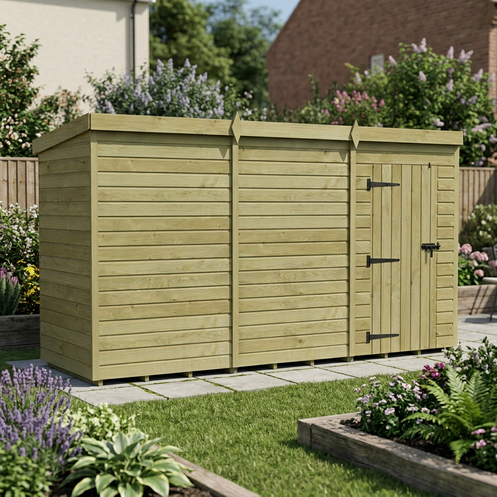 12 x 4 Pent Shed (Single Door, No Windows) - view 4