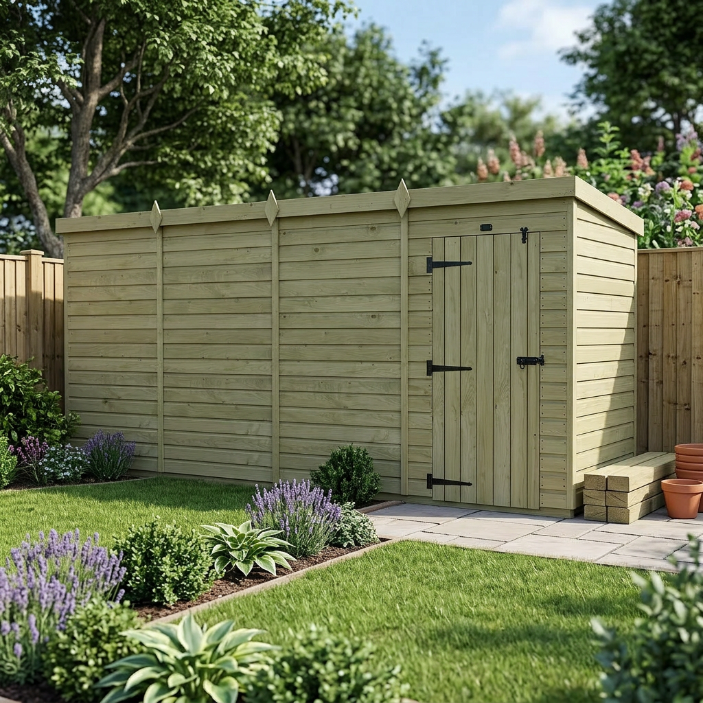 16 x 4 Pent Shed (Single Door, No Windows) - view 5