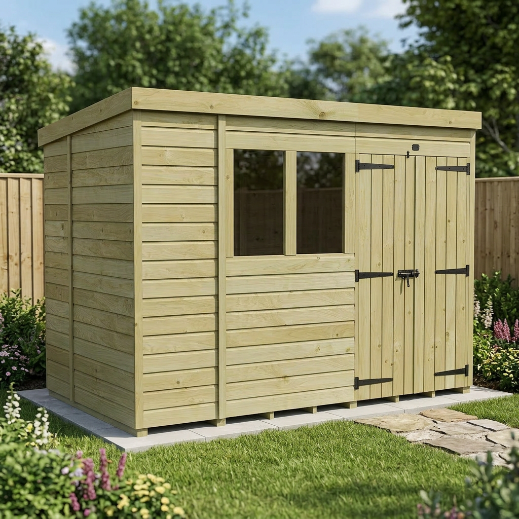 11 x 6 Pent Shed (Double Door, With Windows) - view 3