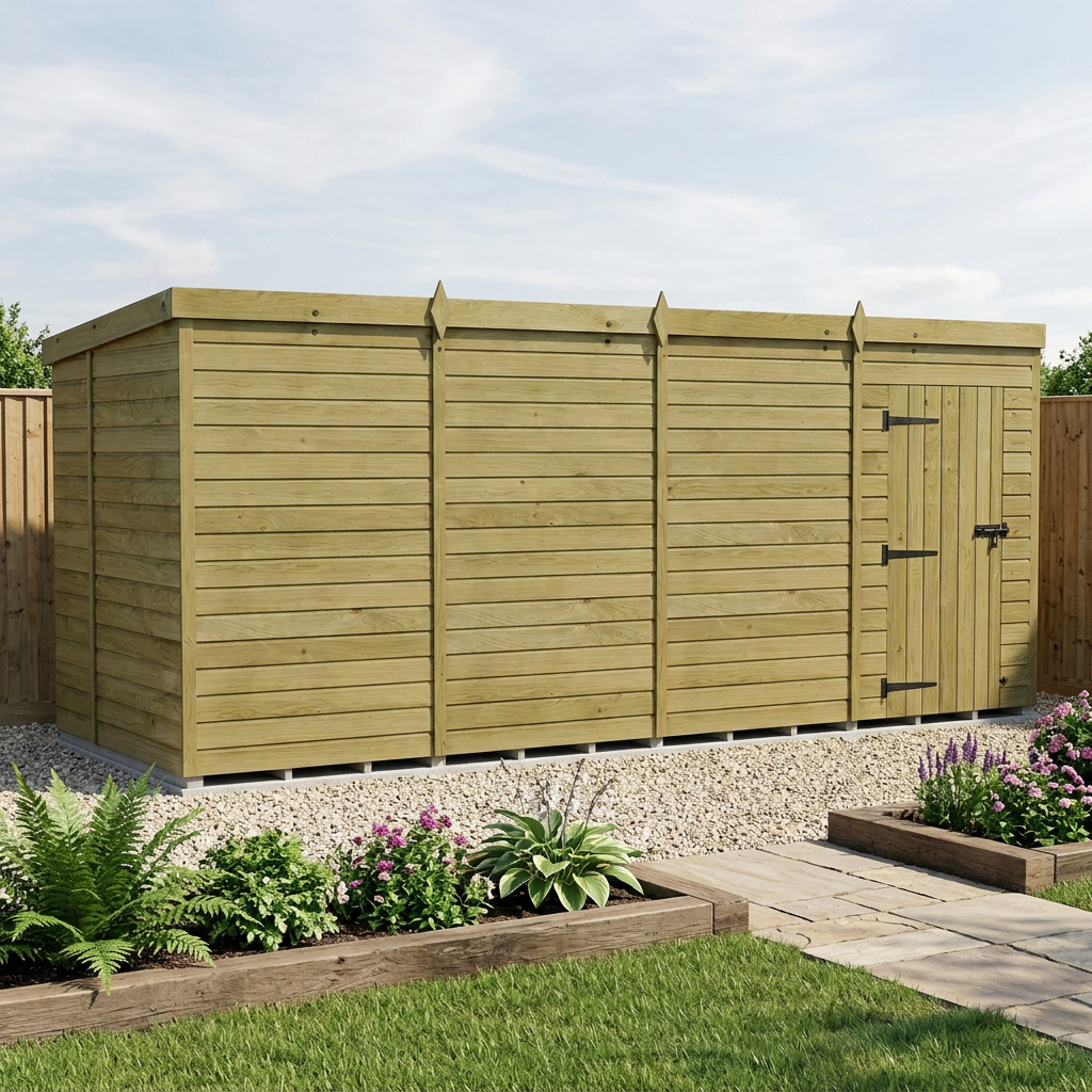 16 x 6 Pent Shed (Single Door, No Windows) - view 2