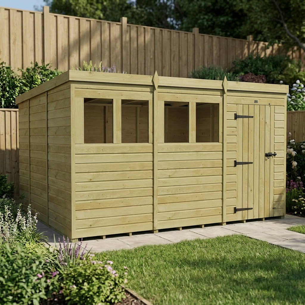 12 x 10 Pent Shed (Single Door, With Windows) - view 5