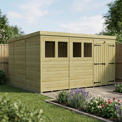 12 x 10 Pent Shed (Double Door, With Windows) - view 3