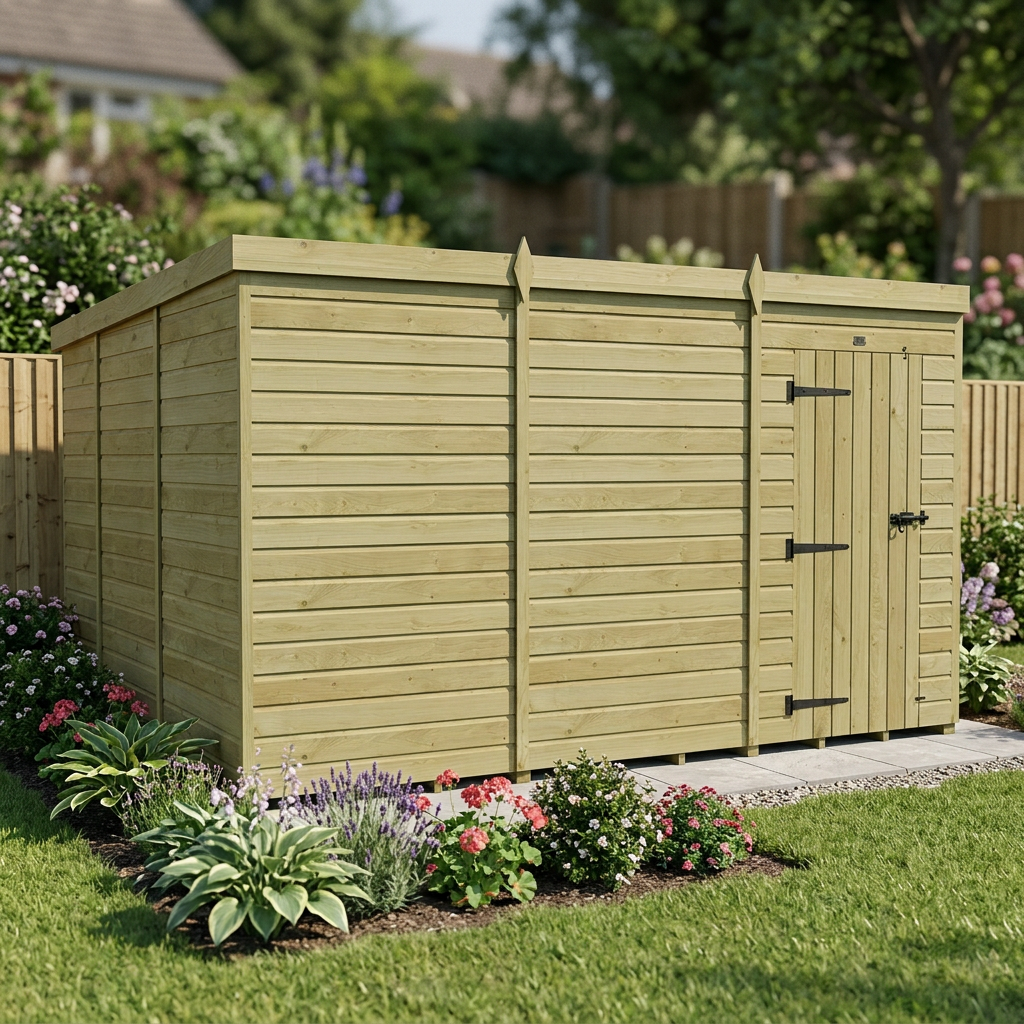 12 x 10 Pent Shed (Single Door, No Windows) - view 4
