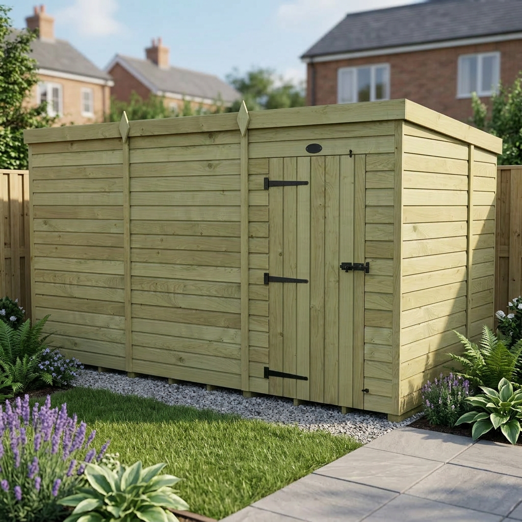 12 x 7 Pent Shed (Single Door, No Windows) - view 5