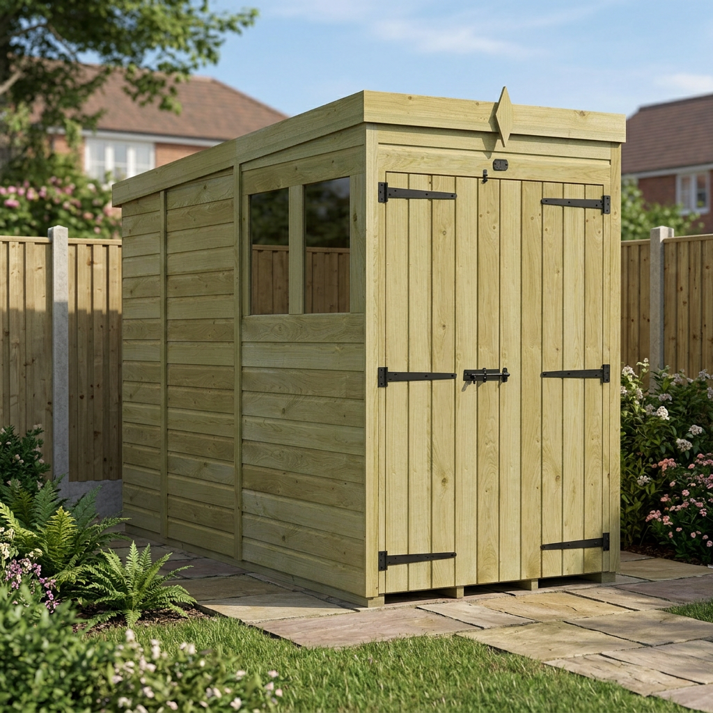 4 x 9 Pent Shed (Double Door, With Windows) - view 4