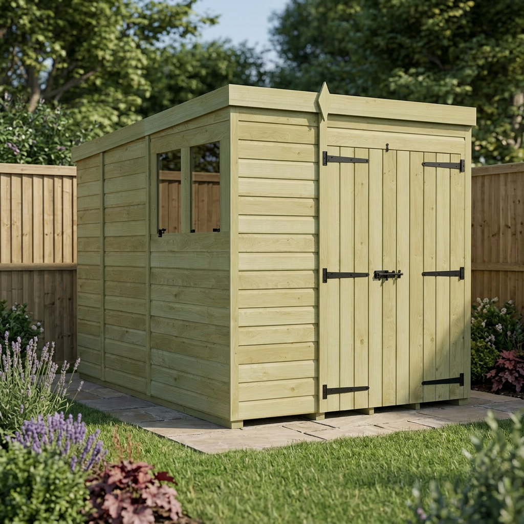 6 x 9 Pent Shed (Double Door, With Windows) - view 3