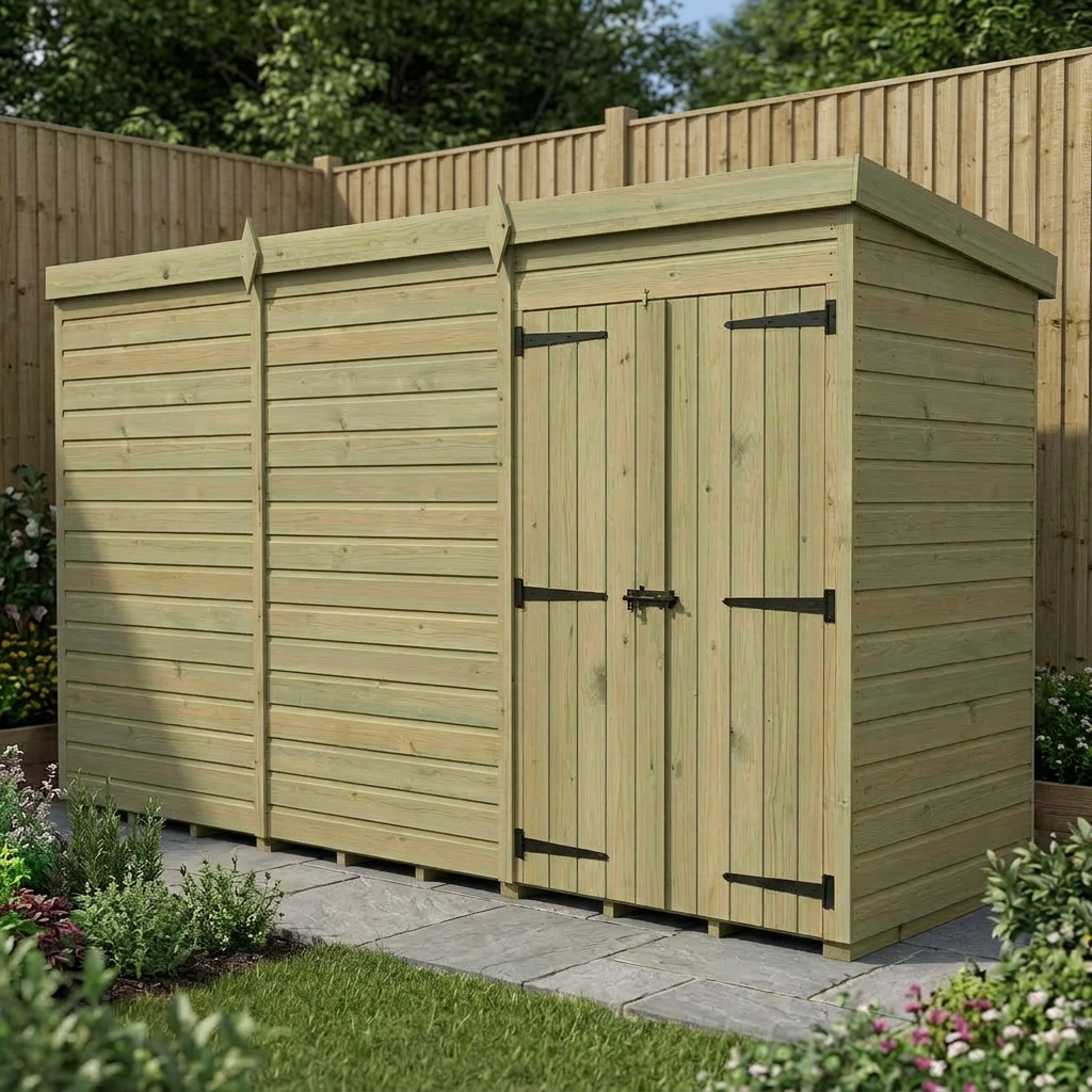 12 x 4 Pent Shed (Double Door, No Windows) - view 4