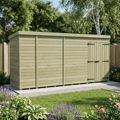 15 x 4 Pent Shed (Double Door, No Windows) - view 3
