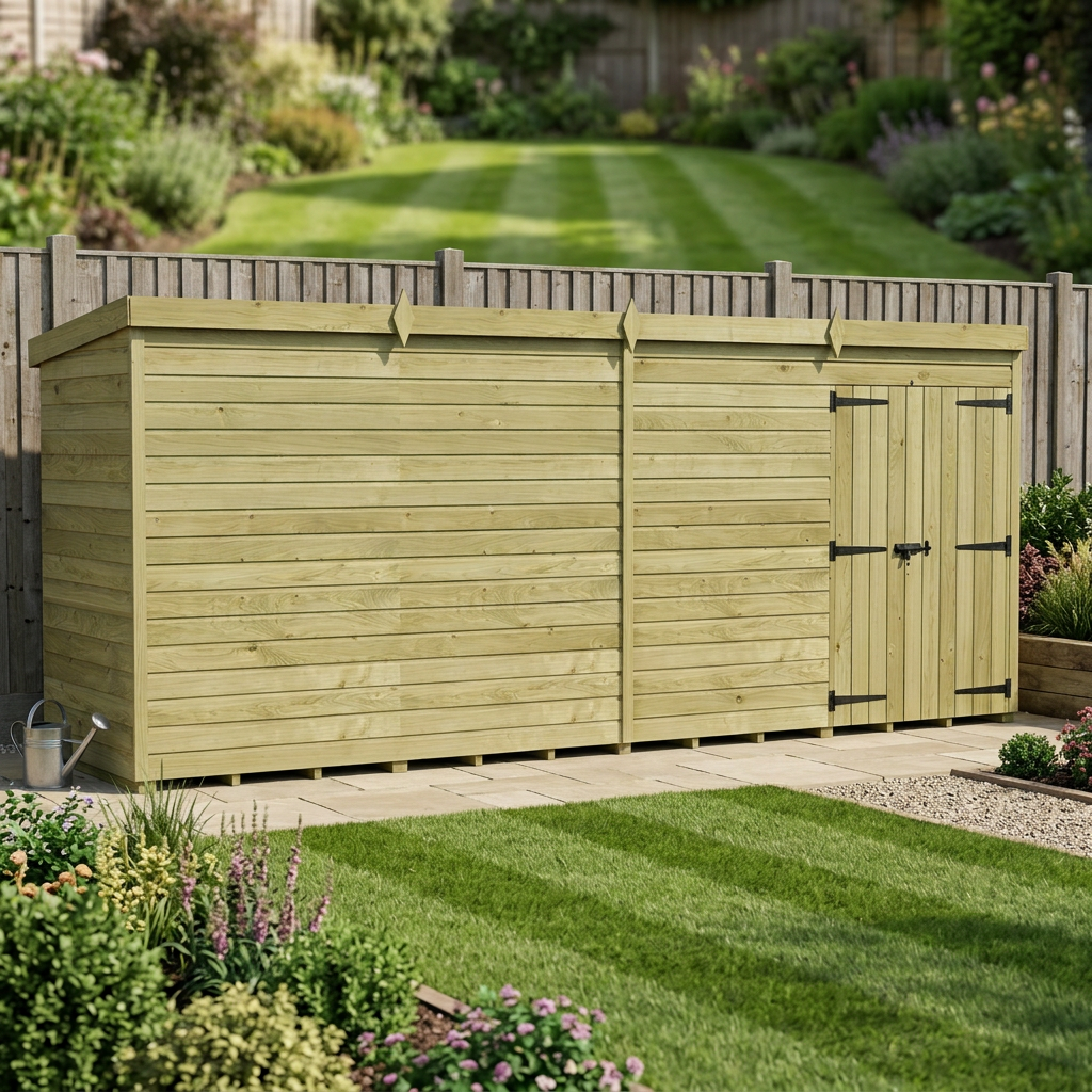 16 x 4 Pent Shed (Double Door, No Windows) - view 5