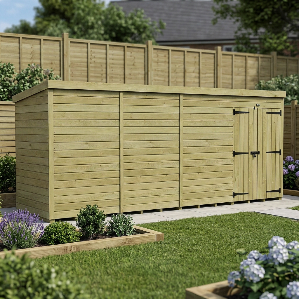 18 x 4 Pent Shed (Double Door, No Windows) - view 3