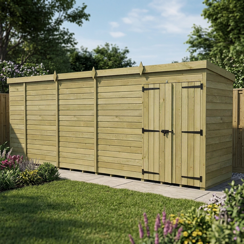 19 x 4 Pent Shed (Double Door, No Windows) - view 4