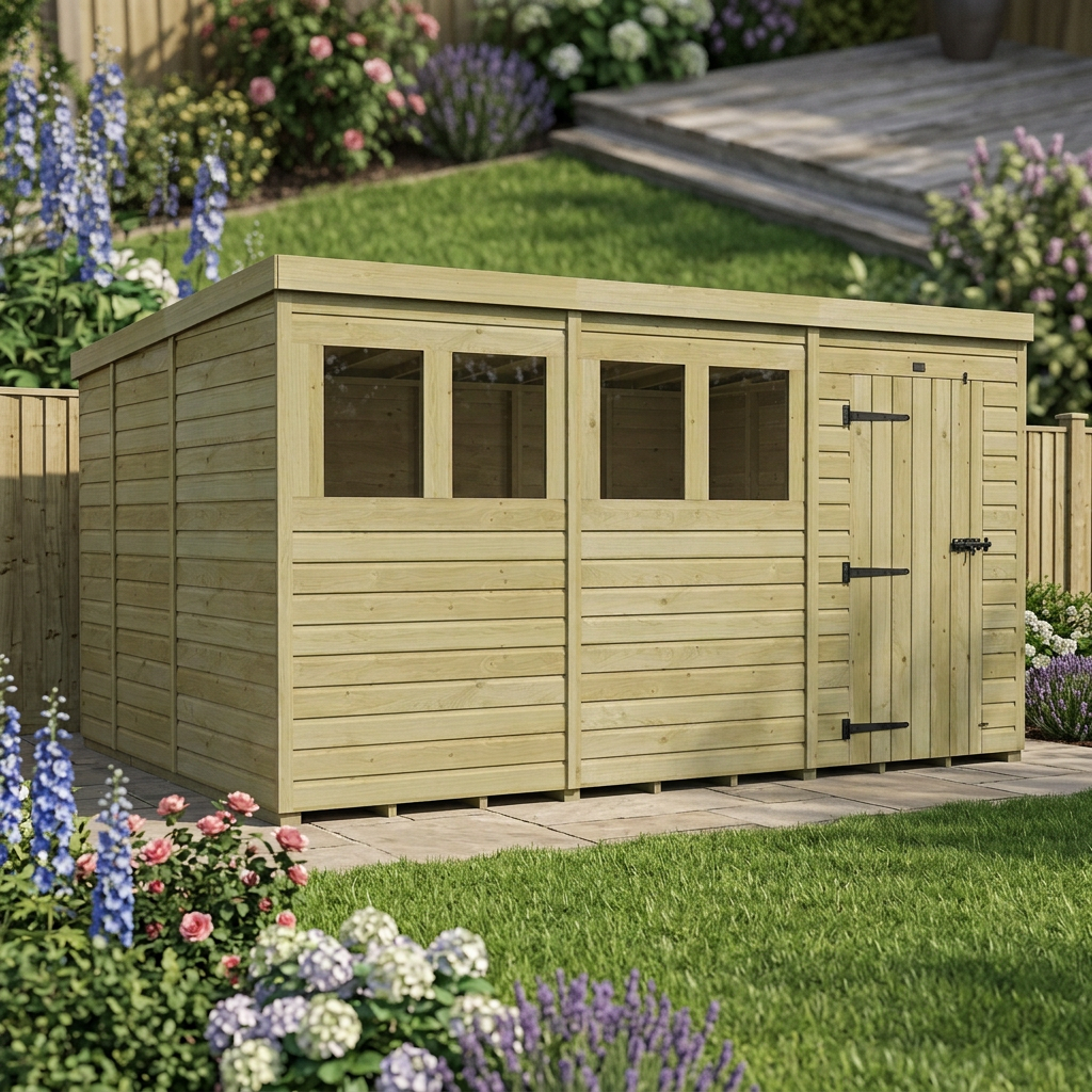 12 x 9 Pent Shed (Single Door, With Windows) - view 5