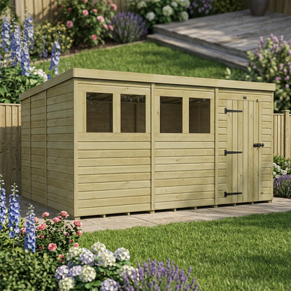12 x 9 Pent Shed (Single Door, With Windows) - view 5
